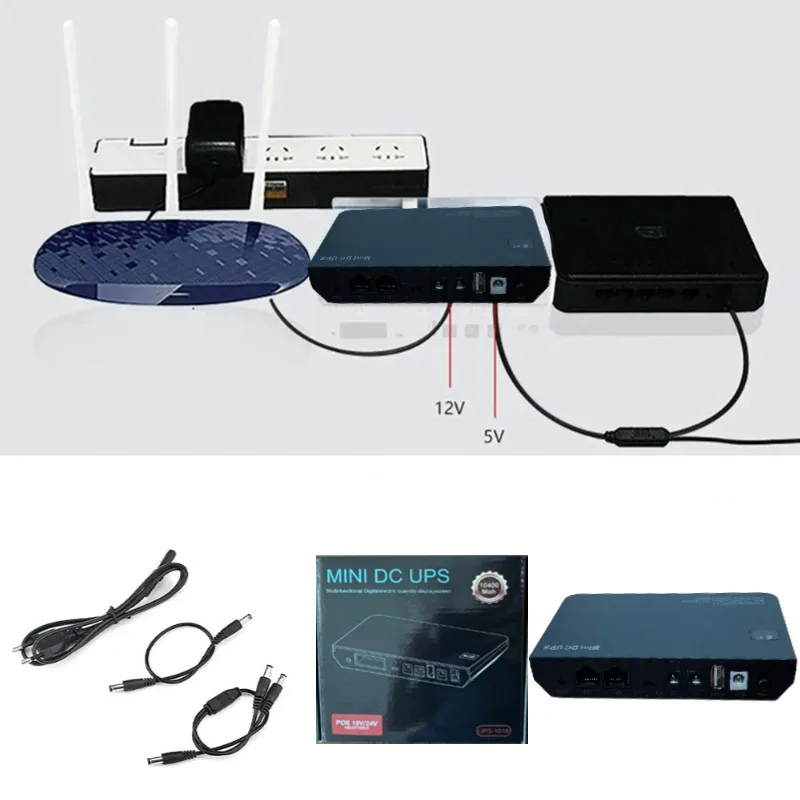 Imagem -04 - Mini dc Ups Backup Power Bank Bateria Inteligente Fonte de Alimentação para Wi-fi Router Modems Monitor 5v 9v 12v 24v 10400mah