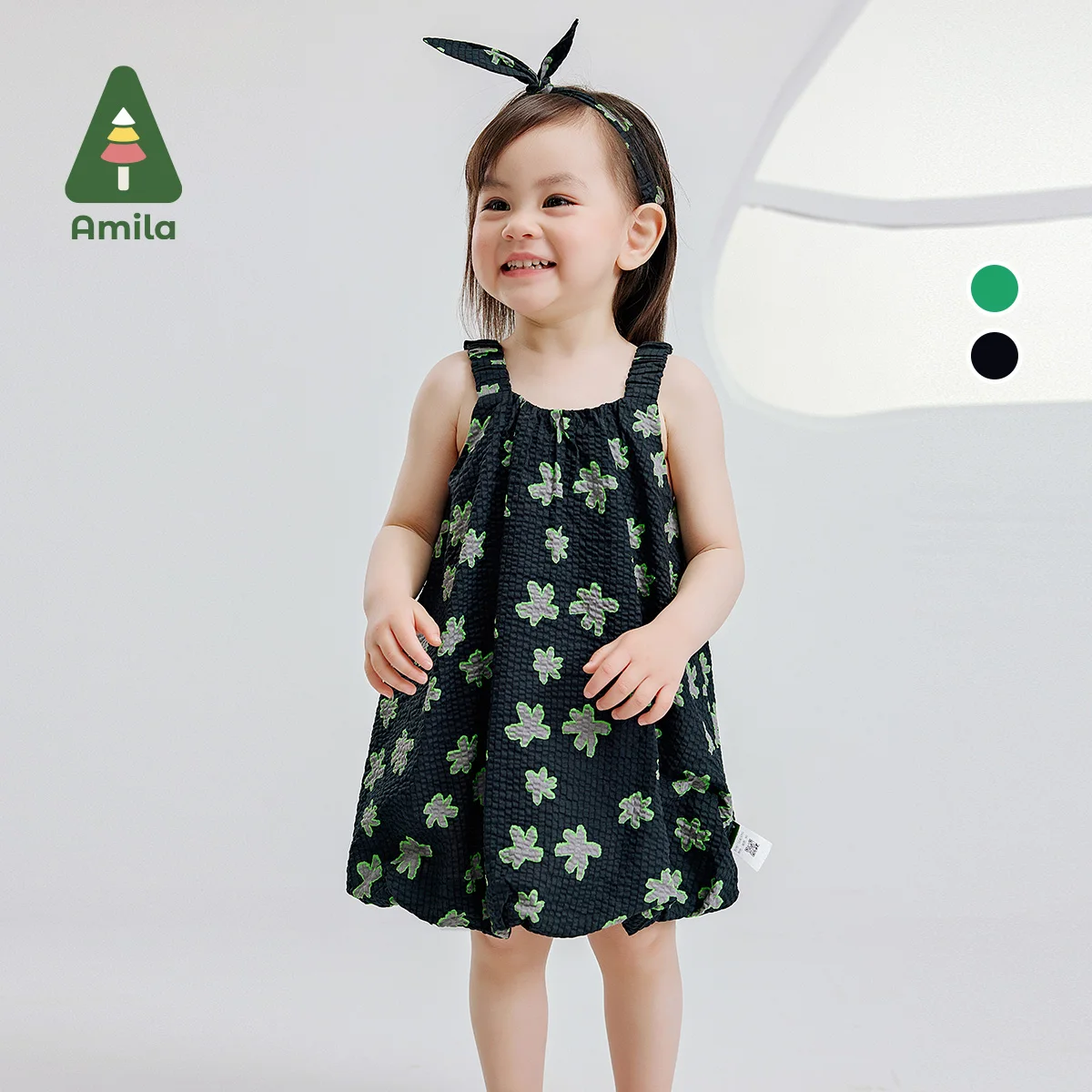 Amila Baby Meisjes Jurk Zomer 2024 Nieuwe 100% Katoen Schattige Floral Art Schutblad Modellering Slip Jurk Kids Kleding 0-6y