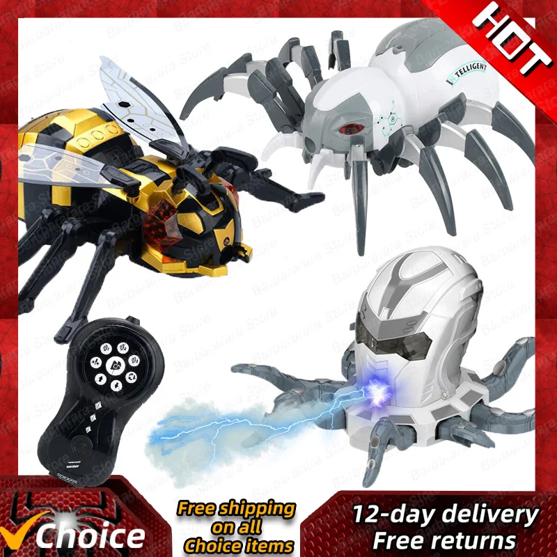 Remote Control Spider Toy Bee Octopus Electric Spray Music Light Animal Simulation Trick Toy Boy Gift