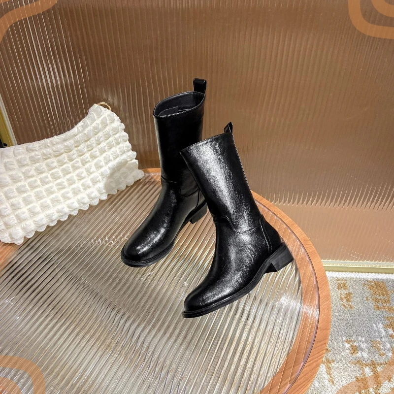 2026 New Women's Boots Exquisite Round Toe Mid Calf Boots for Woman Classic Platform Cowboy Boots Designer Shoes Botas De Mujer