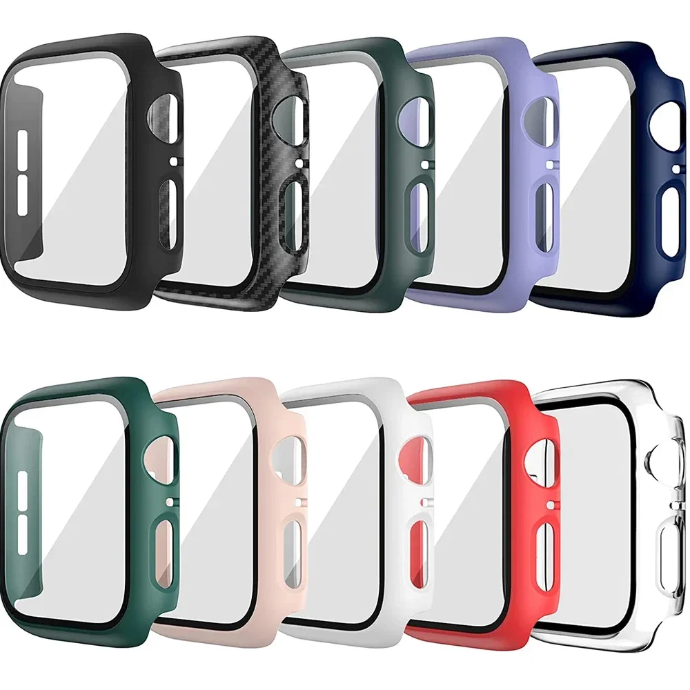 50pcs Glass+Case For Apple Watch Serie 7 6 5 4 3 2 1 SE 45mm 41mm iWatch Case 44mm 40mm Bumper Screen Protector+Cover Watch