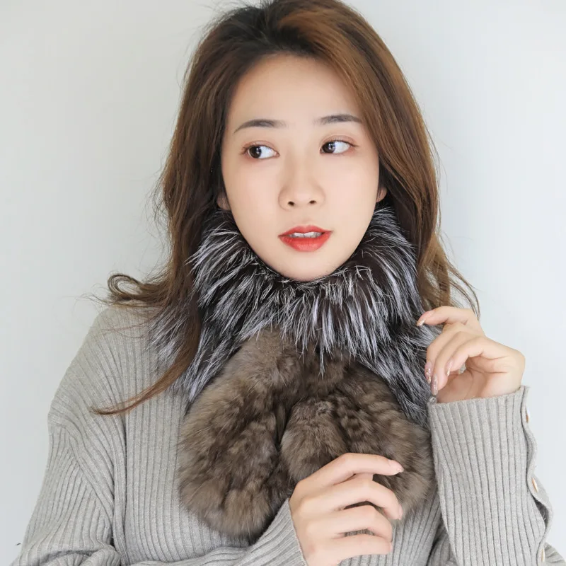 Real Purple Sable Fur Scarf For Women Winter Fashion Fur Scarves With Silver Fox Fur Furry Fur Collar Luxury Wraps Neck Warmer