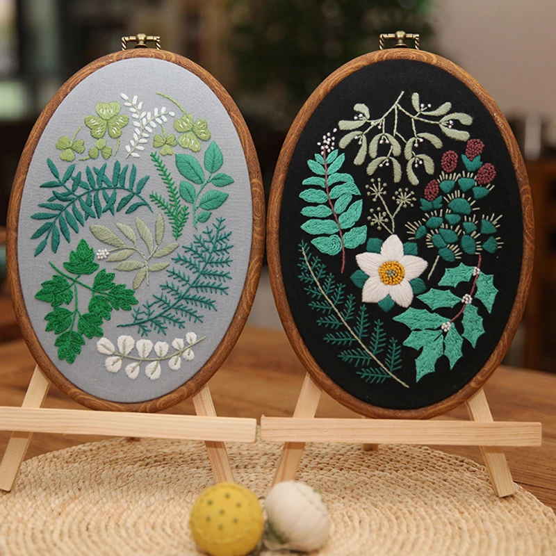 DIY Embroidery Beginner Kit with Oval Hoop Flower Printed Pattern Cross Stitch Needlework Handmade Sewing Craft Dropshipping