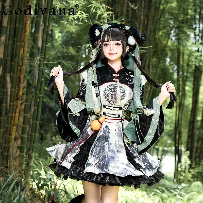 

Spring and Summer Women's Sweet Kawaii Student Lolita Dress Vest Leg Cover Set Original Chinese Style Loli Lo Cosplay Dress Op
