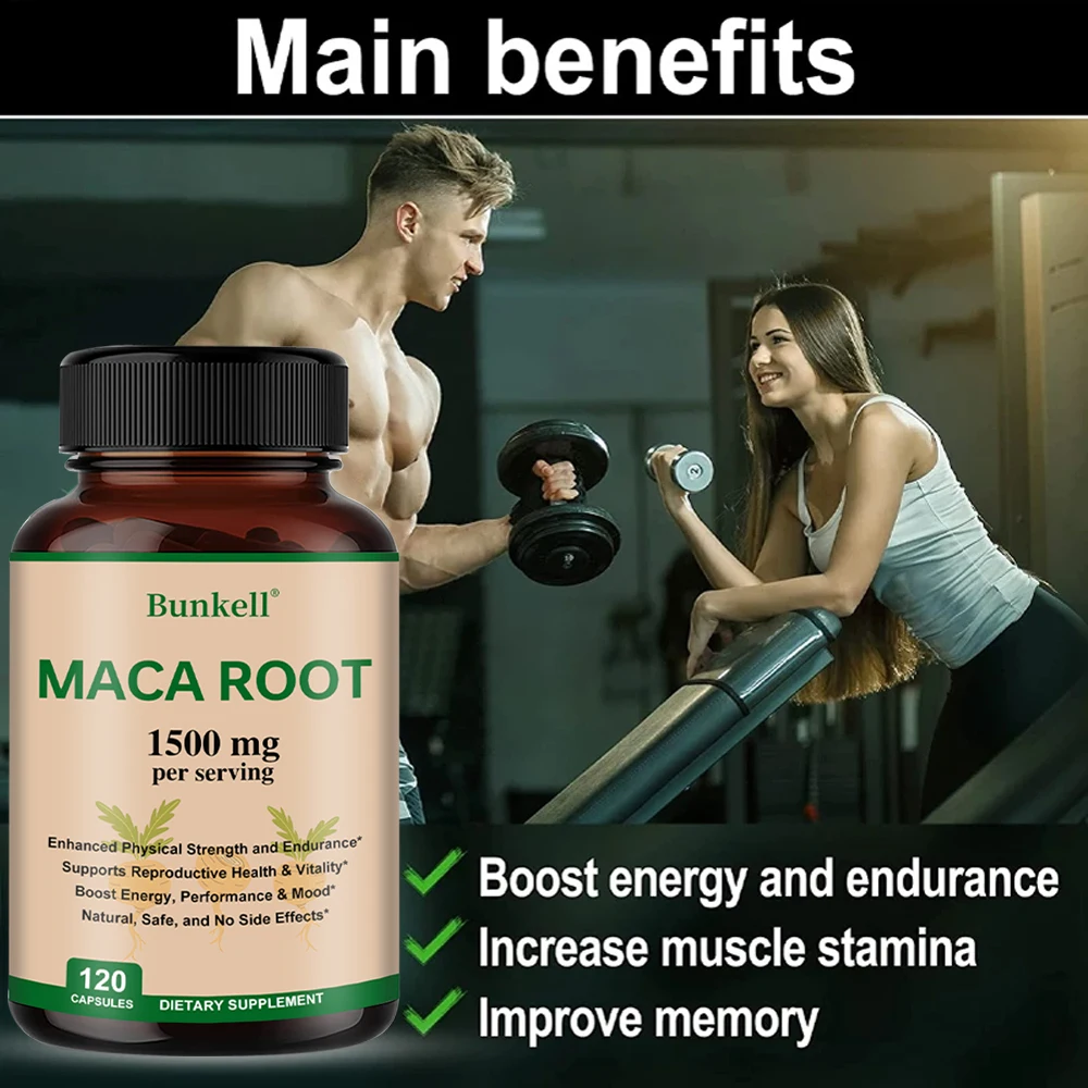 ماكا 1500 مجم - مع مستخلص الفلفل الأسود، مكمل غذائي للرجال لتعزيز القوة والقدرة على التحمل والطاقة