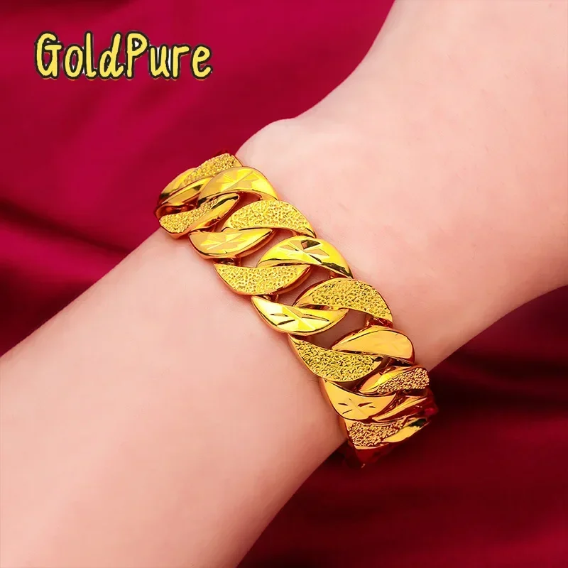 

Goldpure 9999 24K Real Gold Fried Dough Twists 24K Gold Local Tyrant Bracelet 20mm Wide Bracelet Bracelet Gift for Father's Boyf