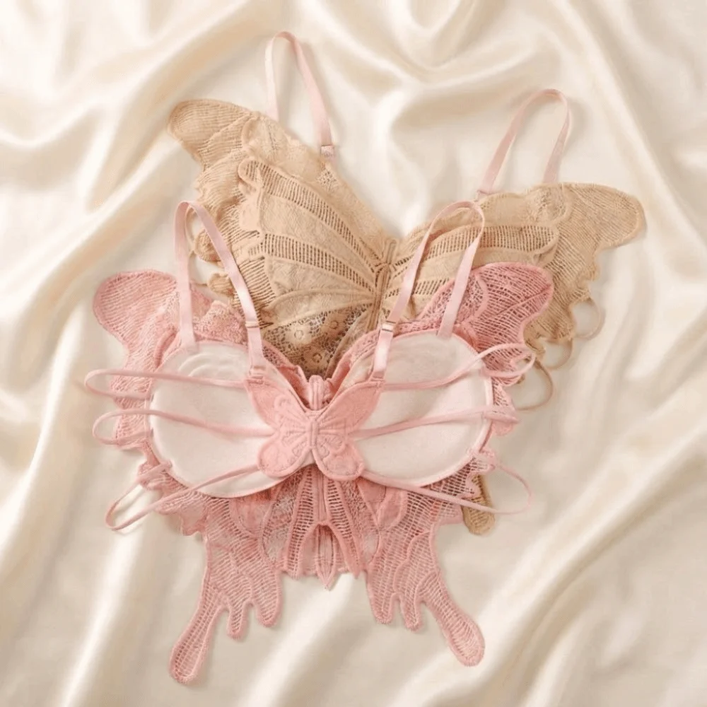 Crop Top Backless Butterfly Bras Padded Korean Style Lace Camisole Flower Slim Fit Hollow-out Vest Tops Hot Grils