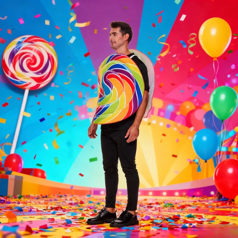 

Funny Lollipop Costume Candy Theme Adult Outfit Funny Role Play Jumpsuit