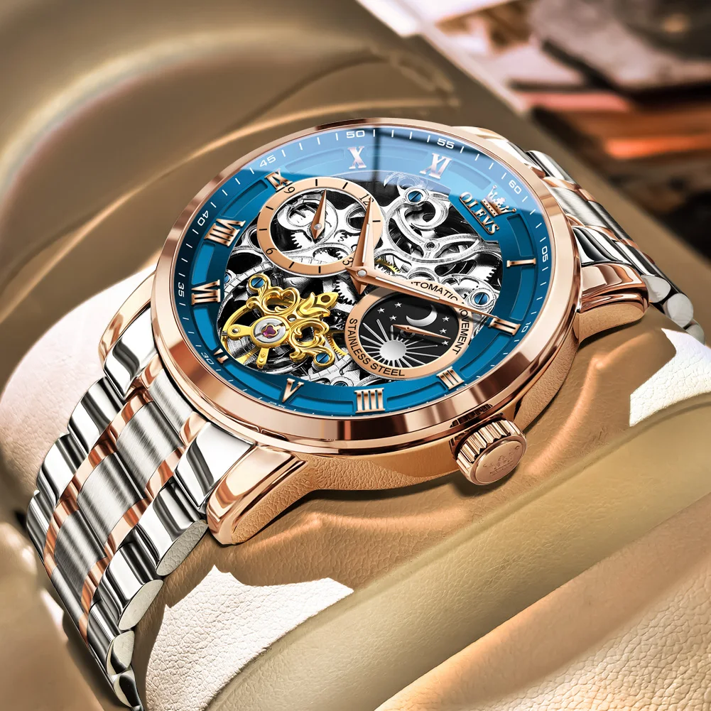 OLEVS New Luxury Tourbillon Mechanical Watch Men Stainless Steel Noctilucent Waterproof Automatic Mechanical Men's Watch
