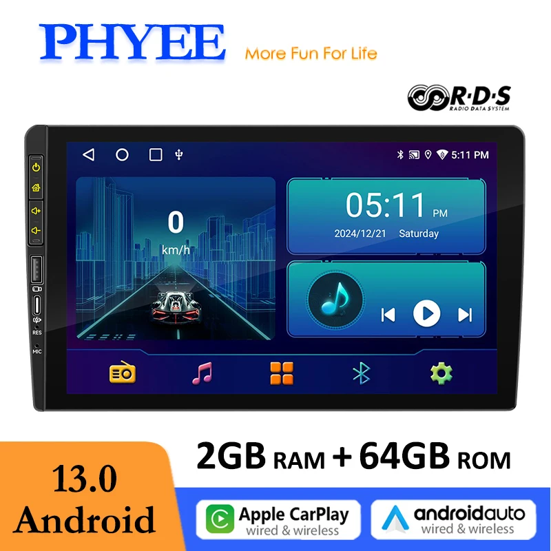 

PHYEE 9" Touch Screen Car Radio Android GPS Navigation, Wireless Carplay, Android-Auto, Bluetooth 5.1, Wifi, USB FM RDS, A9091