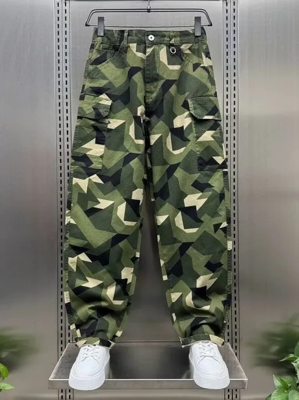 Casual Camouflage Straight Leg Loose Fit Men's Jeans Summer New Style Workwear Style Multi-Pocket Denim Long Trousers