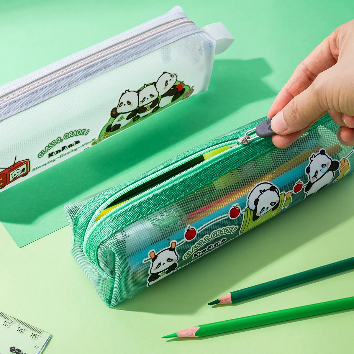 Kawaii School Students Creative stationery Large Capacity Pencil Case Cute Panda Pen Bag Washable Stationery Storage Bag