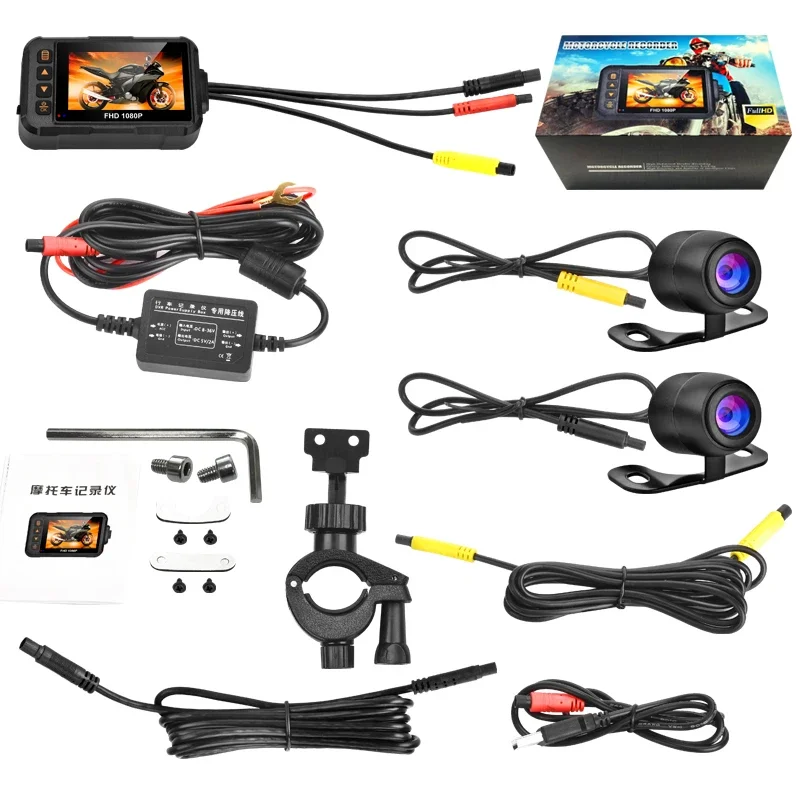 Dashcam 1080P/720P 3in Monitor Front Rear Motorcycle DVR  Backup Camera Video Recorder Box Logger  Accessories  Waterproof