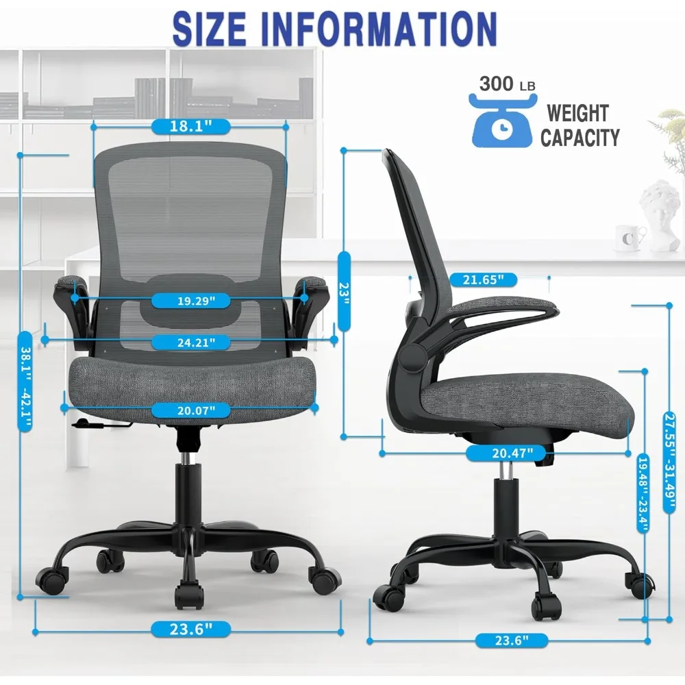 Silla de oficina, silla de escritorio ergonómica con soporte lumbar ajustable, silla de ordenador de malla con respaldo alto y reposabrazos abatibles-BIFMA Pas