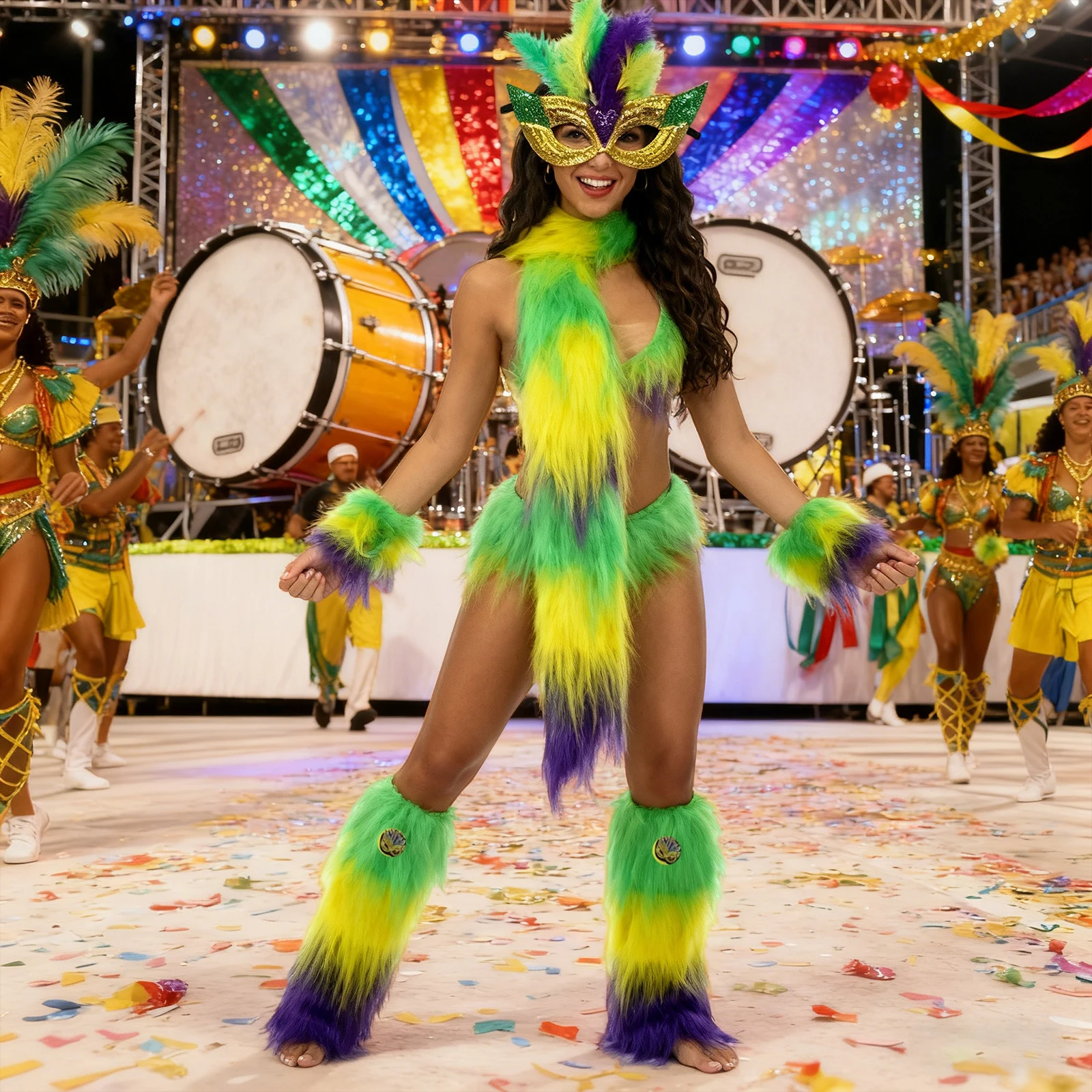 6 Pcs Carnival Costume Accessories Festive Face Covering Gloves Leg Warmers and Scarf Cosplay MardiGras Outfit Holiday Party