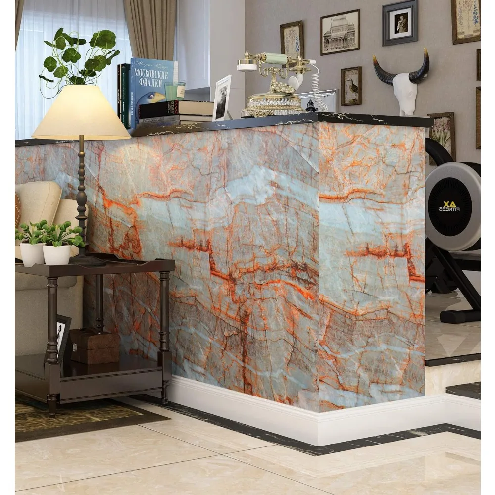 ورق اتصال قابل للتقشير واللصق من الرخام الفيروزي مقاوم للماء لأسطح الكونترتوب والحمامات، ورق جدران لاصق عريض 24 × 394