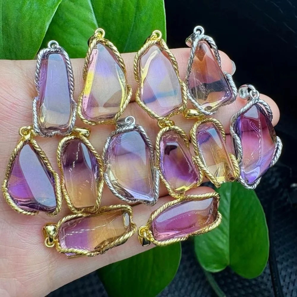 1PCS Natural Ametrine Quartz Freeform Crystal Yoga Pendant Reiki Healing Stretch Female Gift - Jewelry for Stress Relief S925