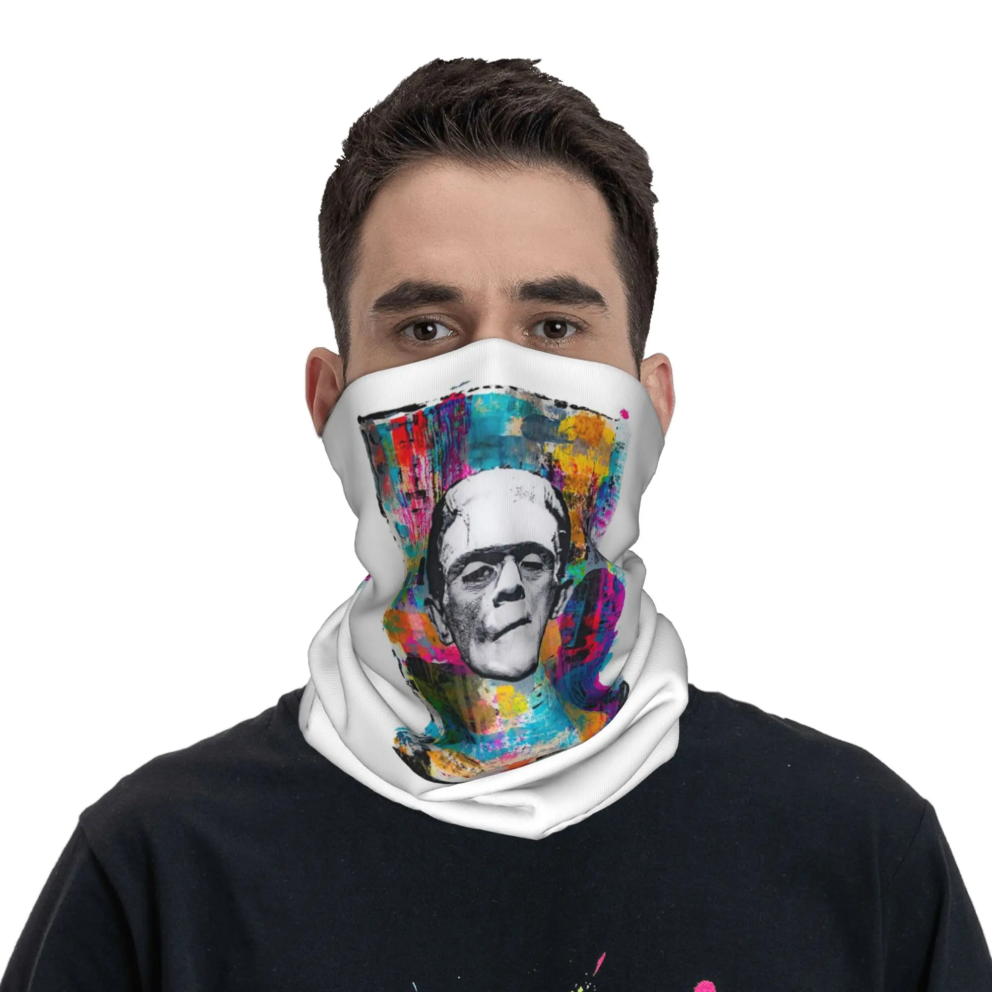 Frankenstein's Monster Acrylic BlackWhite Collage Art Bandana Neck Gaiter Printed Wrap Scarf Balaclava Outdoor Sports Unisex
