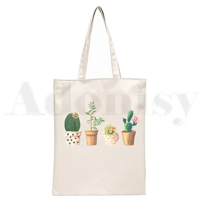 Cactus Printed Streetwear Kawaii Fashion Cartoon Handbags Shoulder Bags Casual Shopping Girls Handbag Women Elegant Canvas Bag