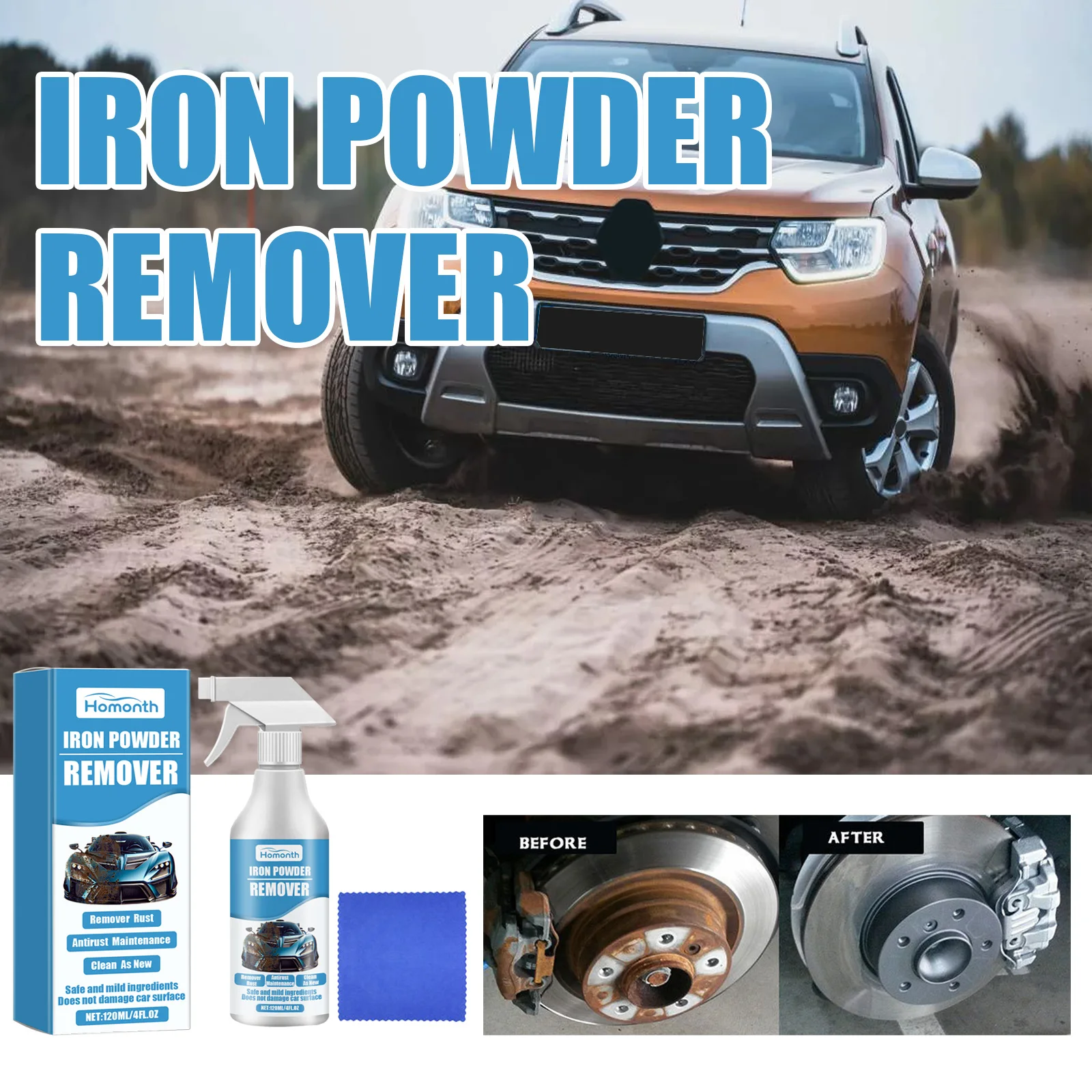 Car Iron Powder Rust Remover Car Paint Tire Rust Remover Polishing Stain Removal Cleaning Rust Renovator