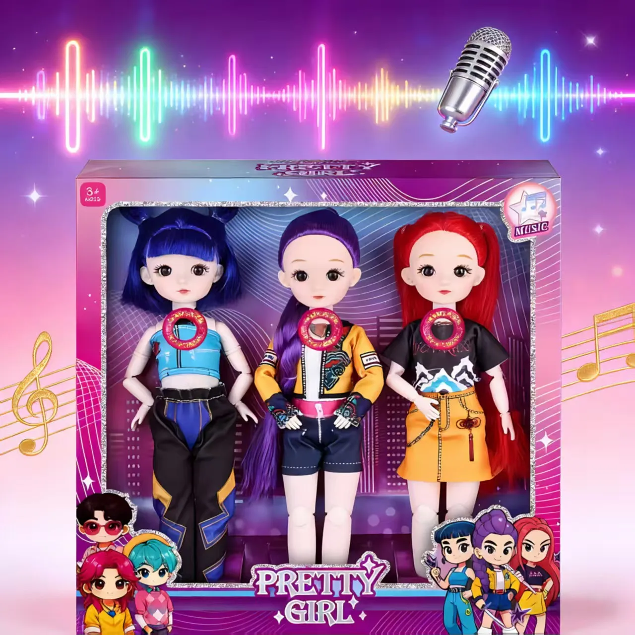 

Hot Cute Doll Wear KPop Witch Huntress Clothes Doll 3D Eye With Theme Song Music Delicate Movable Joint Toy for Girls Boy Gift