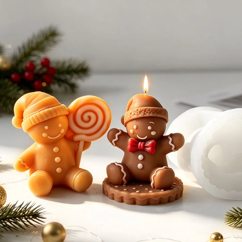 Lebkuchenmann-förmige Duftkerzen-Silikonform DIY Weihnachts-Schokoladendekorationen Backformen Handgemachte Seifenherstellungsform