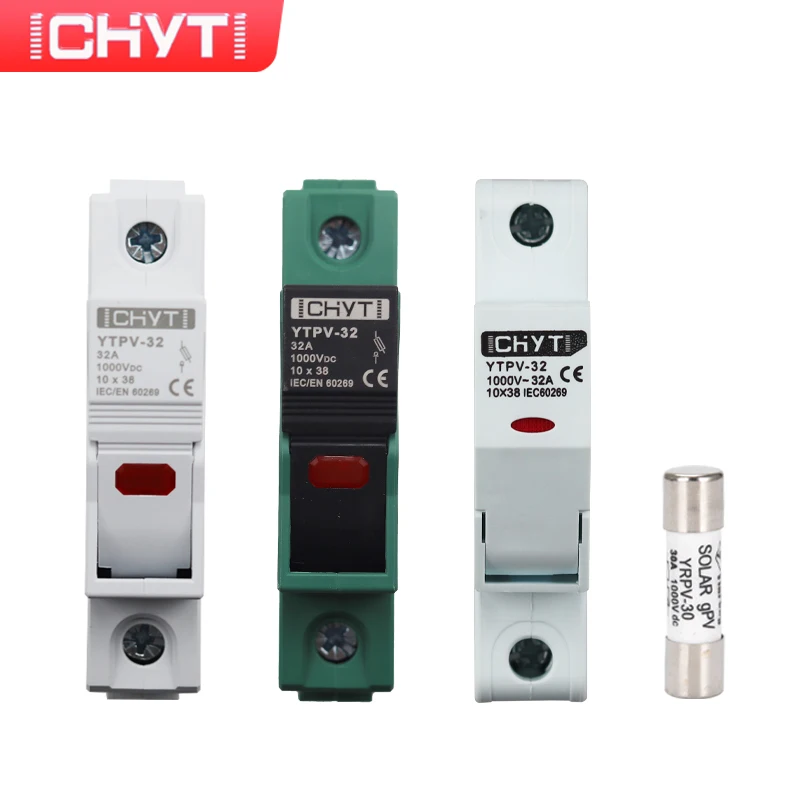 CHYT YTPV-32 DC Fusible 1P 1Sets 1000V 32A 10x38mm Solar PV Fuse Link Fuse Holder With Indicator Light