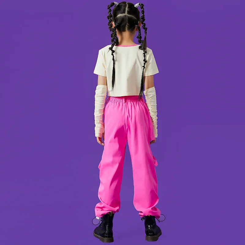 Mädchen Jazz Dance Kostüm Kpop Kleidung T-Shirt Rosa Cargo Hosen Hip Hop Kleidung Kinder Street Dance Performance Outfit DL9890