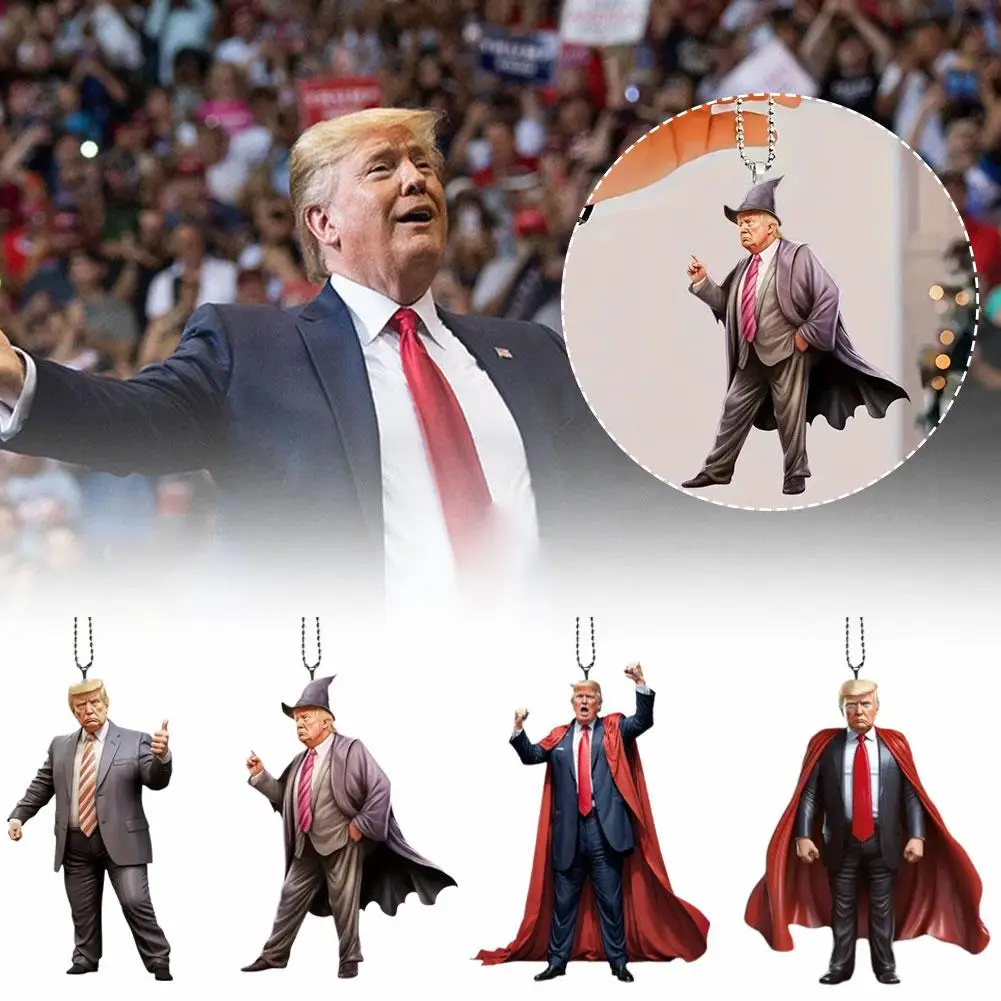 1PcTrump-Inspired Acrylic Christmas Decor Hanging Ornament For Car And Tree Perfect Holiday Gift Funny Cartoon Pendant M3U6