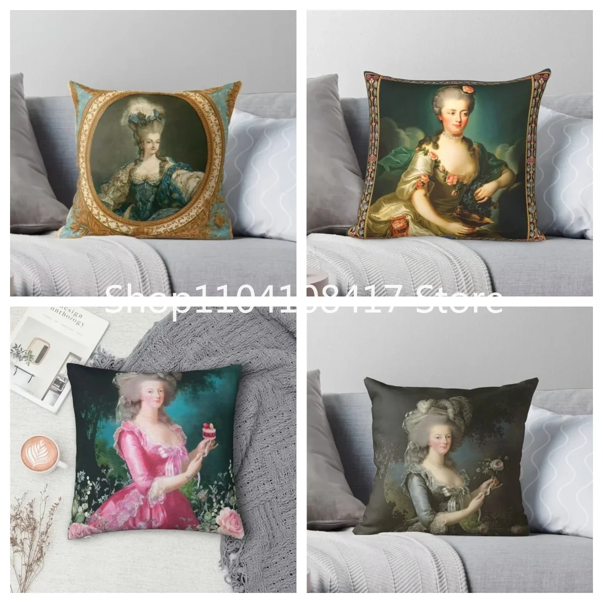 Marie Antoinette Queen Square Pillowcase Polyester Printed Zip Decor Pillow Case Car Cushion Case 40x40cm 16x16Inch