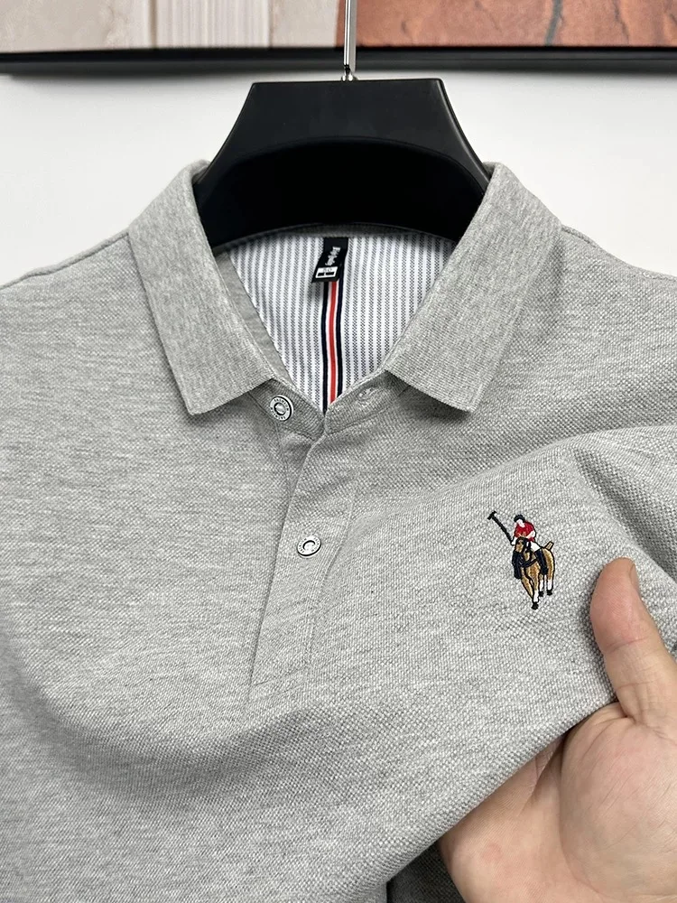

100% чистые хлопчатобумажные рукава мужские рубашки Polo летом новые модные Изысканный пони Высокий уровень вышитый топ для гольфа футболка для отдыха