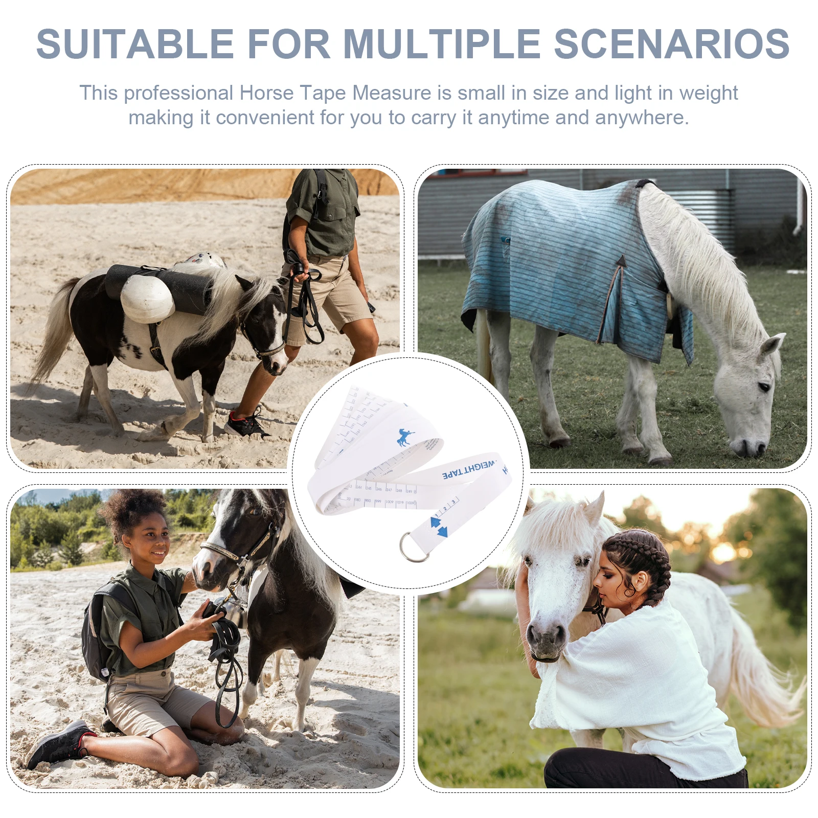 Professional Horse Tape Measure Portable Flexible PVC Safety Edge for Horse Weight Height Chest Bust Measurement