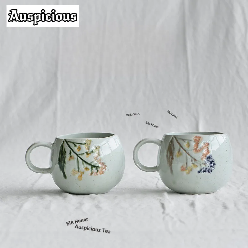 430ml Creative Hand-painted Rustic Coffee Mug Cappuccino  Cup Afternoon Tea Mug Master Office Water Cup Large Beer Handle Cup