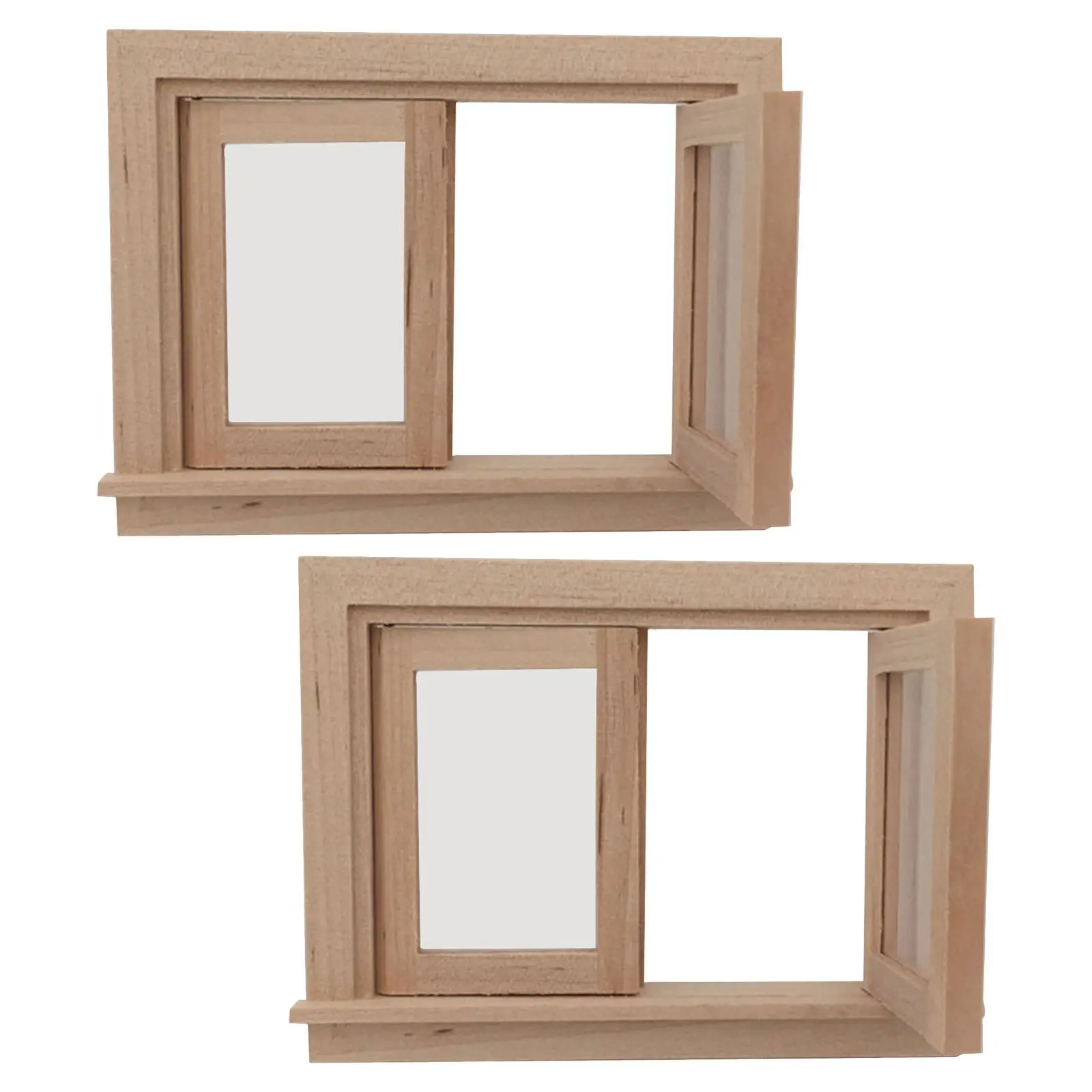 

2Pcs Miniature Dollhouse Window Accessories Realistic Wood Frame Easy DIY Installation Decorative Mini House Window for Kitchen