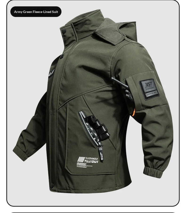 Unisex Fleece-gefütterter Wind- und Wasserdichter Herbst-Winter-Outdoor-Kletteranzug Taktische Arbeitskleidung Zweiteiliges Set für Männer und Frauen – Detail 24