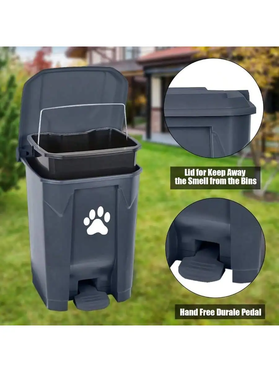 

Outdoor Dog Poop Trash Can With Lid And Hands-Free Pedal For Pet Waste Disposal Garden Yard Home Removable Inner Bin Grey