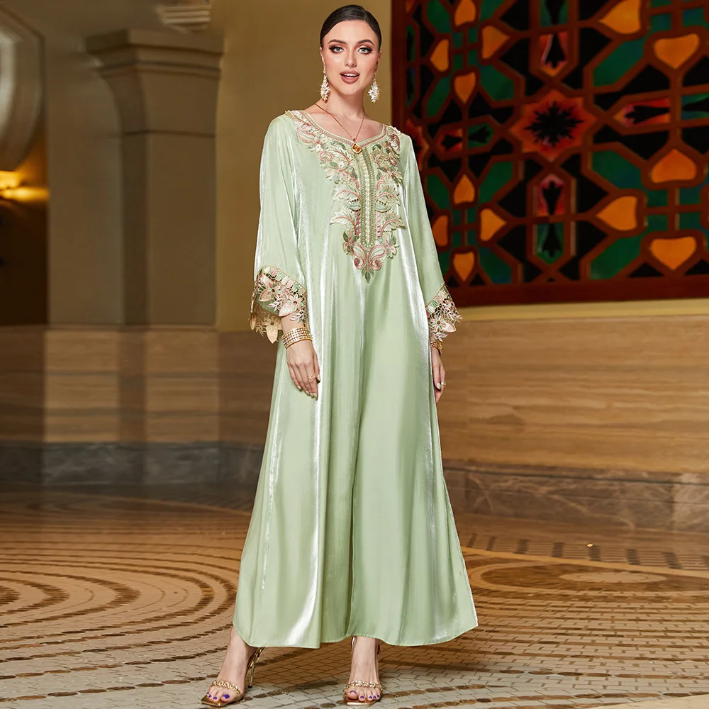 Ramadan Morocco Eid Muslim Embroidered Lace Dress Dubai Party Dresses Ramadan Abayas Caftan Kaftan Elegant Vestidos Jalabiya