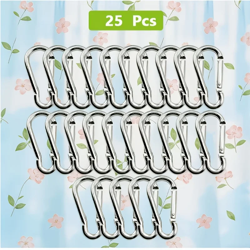 25PCS Simple Fashion Silver Carabiner Snap Clips Sturdy Stainless Steel Wholesale Fittings Practical Decor Hooks Keychains Bag