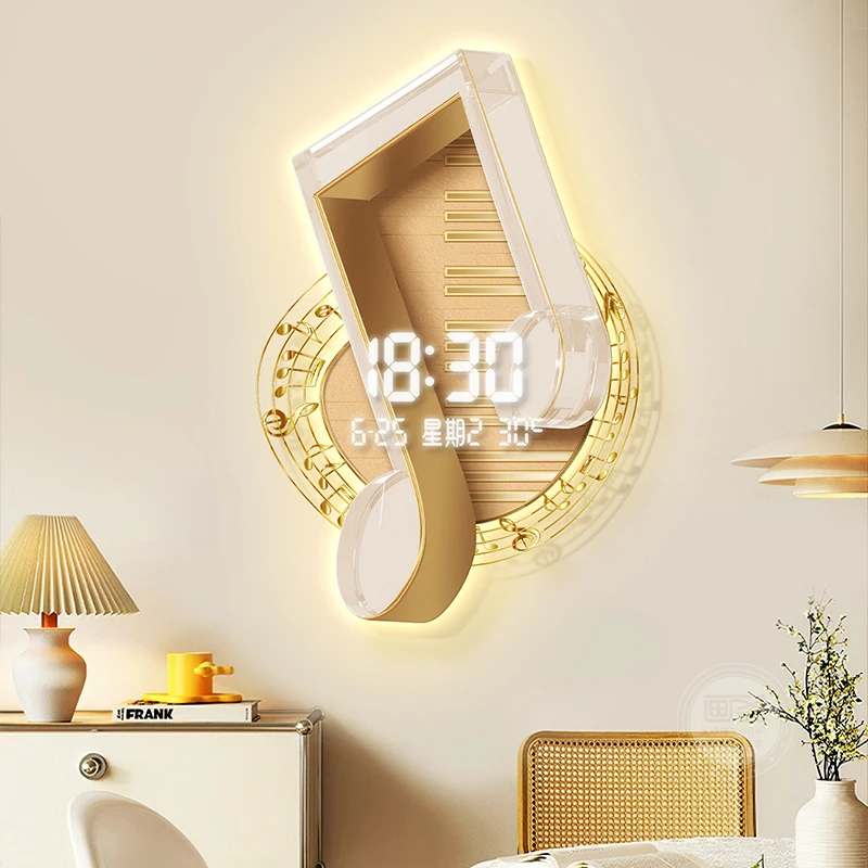 Light luxury musical notes restaurant decoration painting living room background clock hanging painting lamp