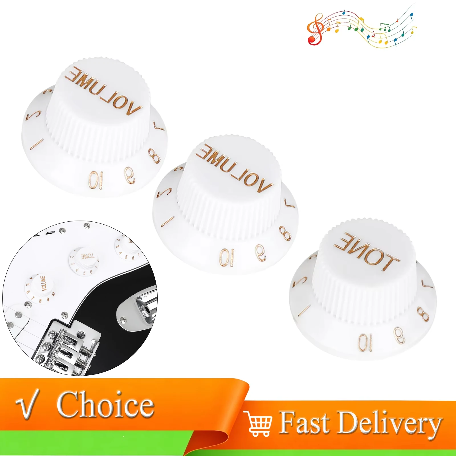 Electric Guitar Control Knobs ABS Volume Tone Adjustment 3pcs Knob Set Replacement Knob Components for Electric Guitar Repair