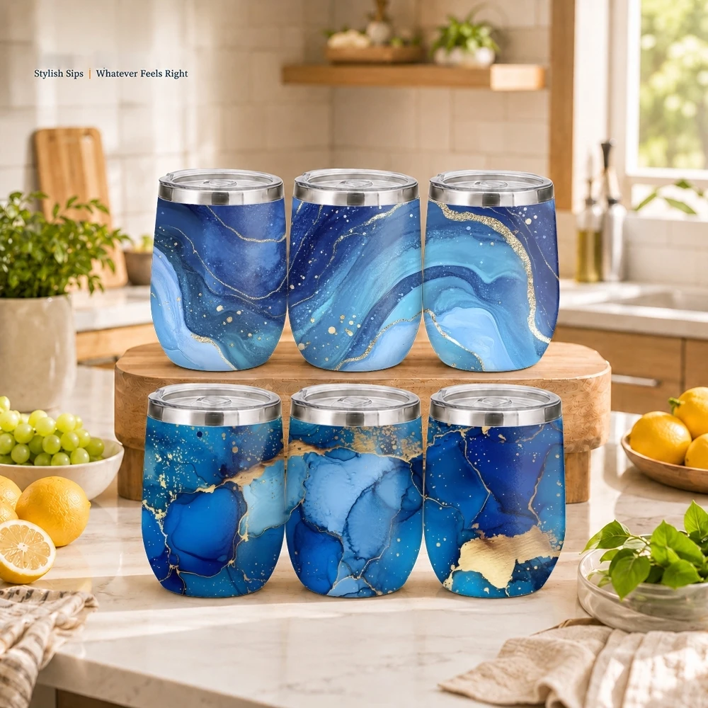 Blue Marble Texture Vacuum Flasks 12oz Insulated Stainless Steel Mug with Lid Double Wall Vacuum Drink Coffee Cup Travel Tumbler