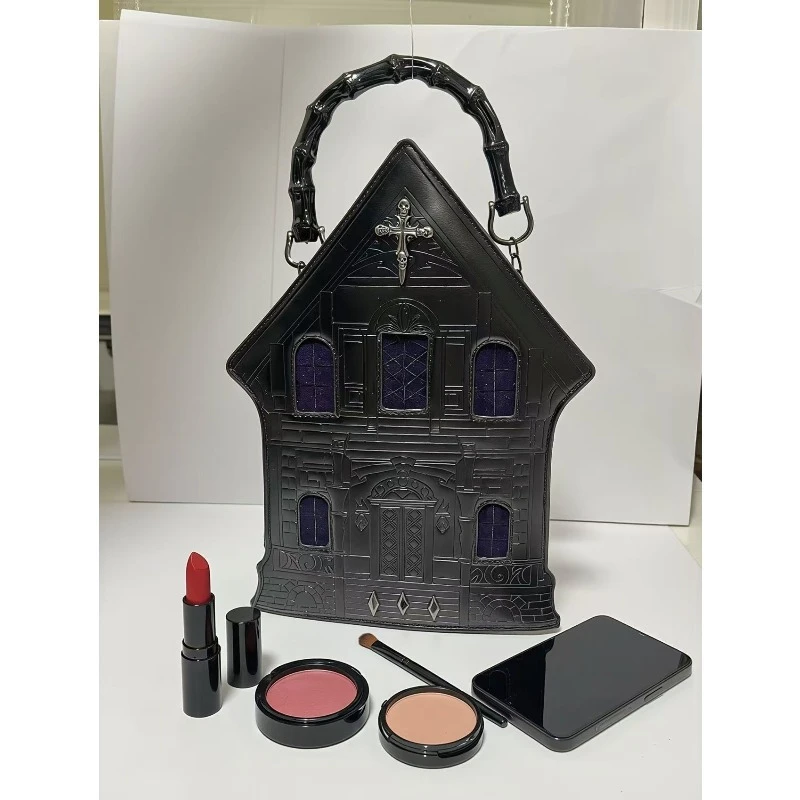 

New Retro Crossbody Handbag with Bamboo Handle Unique Tote for Party 2026 PU Large Capacity House Shape Shoulder Bag