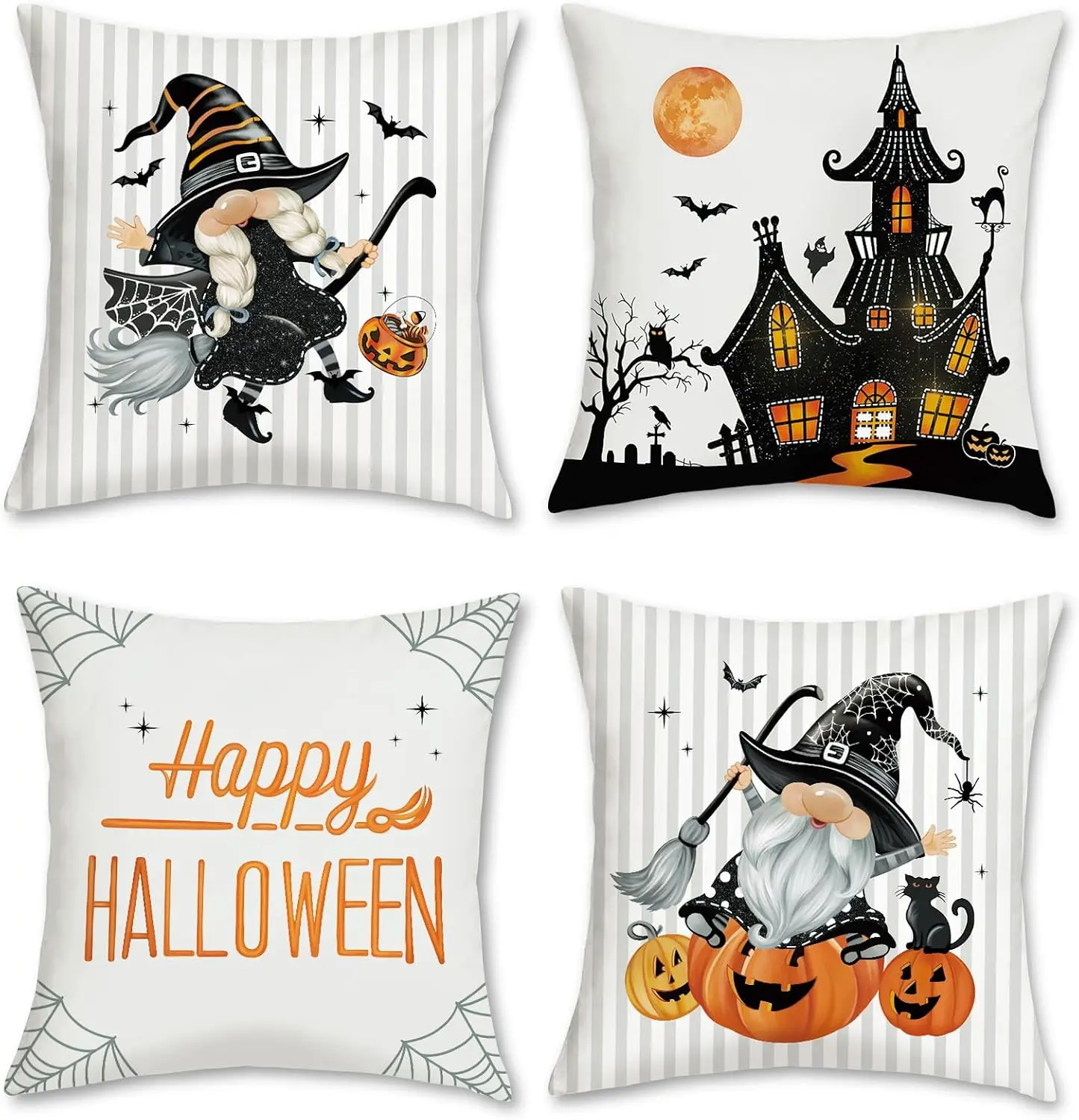 Bonhause Grey Halloween Throw Pillow Covers 18 X 18 Inch Gnomes Witch