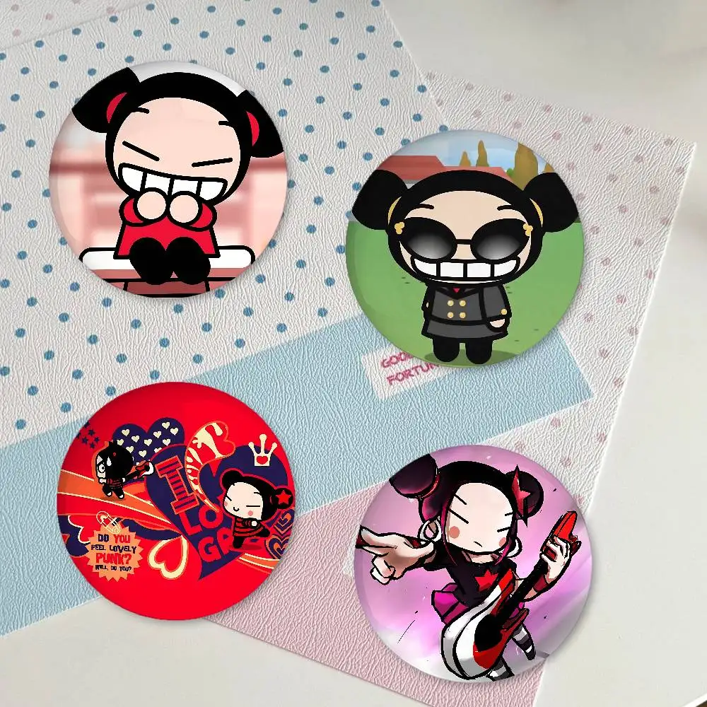 Cartoon P-Pucca Garu Premium Tinplate Round Lapel Pins: Cute Badge Brooches For Shoulder Bag Accessories, Souvenir Gifts
