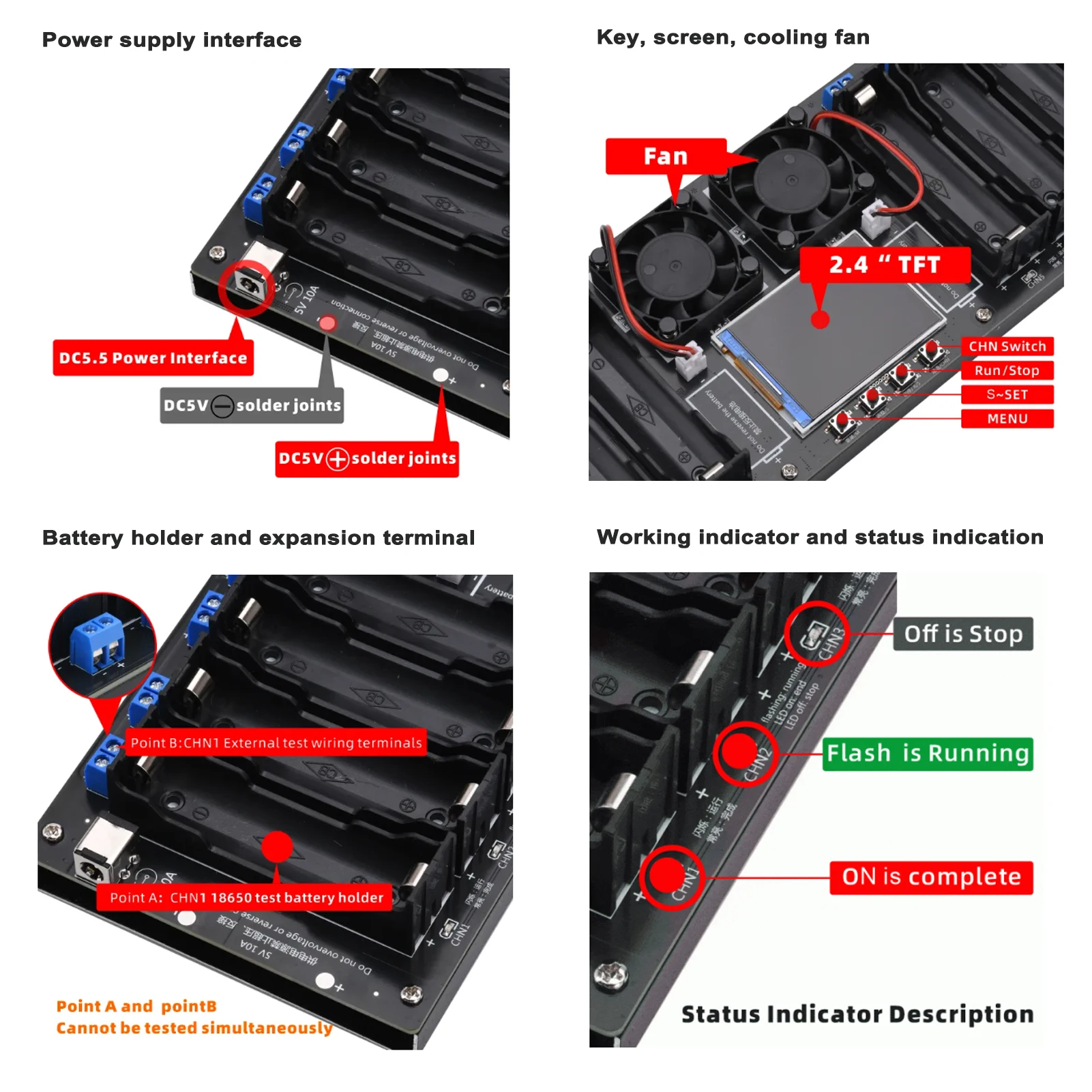 8-Channel 18650 Lithium Battery Capacity Tester MAh MWh Capacity Division Internal Resistance Measuring Module TFT Display