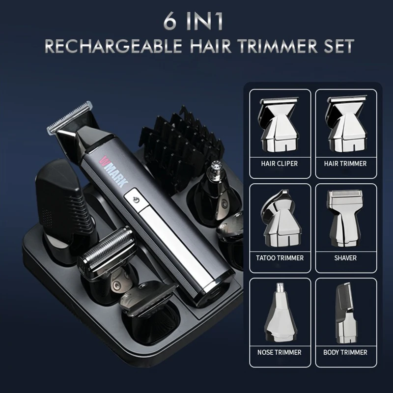 WMARK NG-HT001 Home 6-in-1 Multifunctional Hair Trimmer Set Type-C Rechargeable Hair Clipper 7000PRM Stainless Steel Material