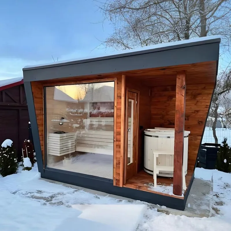 Outdoor Electric Steam Infrared Sauna Hemlock 2-6 Person Solid Wood Villa Modern Custom