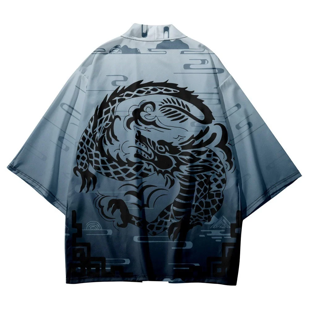 New Design Dragon Print Fashion Japanese Cardigan Haori Women Traditional Asian Clothing Cosplay Blue Shirts Yukata Beach Kimono