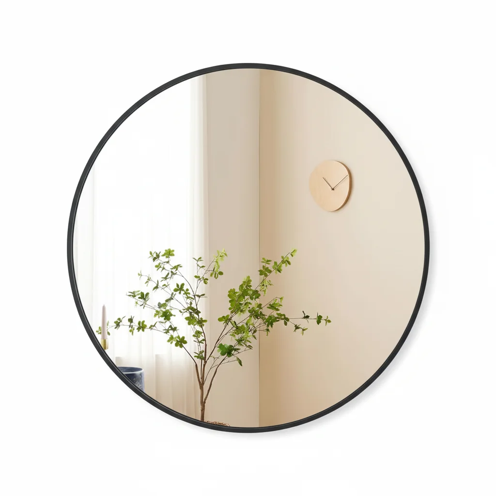 مرآة حائط مستديرة سوداء مقاس 20 بوصة لديكور المنزل الحديث، مثالية لغرفة المعيشة أو غرفة النوم أو الحمام