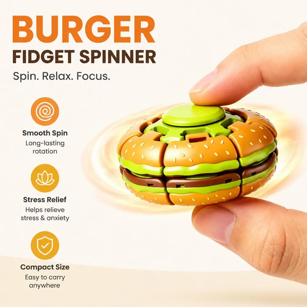 Burger Stress Ball with Spinning Top Squeeze Rotate Fidget Toy For Office Relaxation